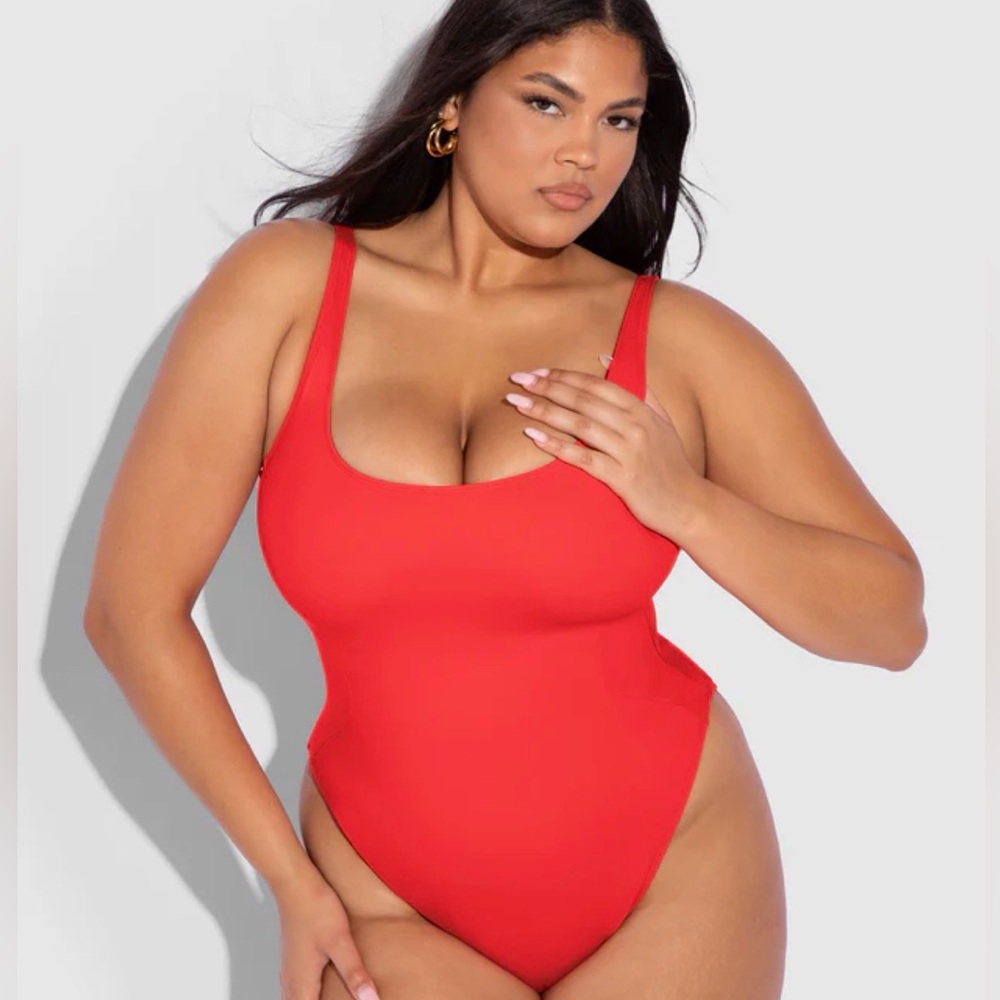 TA3 Hi Cut Pammy - Red Lace-Up Women Swim One Piece